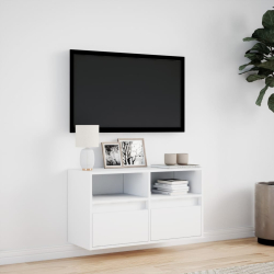 Ścienna szafka TV z LED, biała, 80x31x45 cm