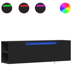 Ścienna szafka TV z LED, czarna, 135x31x39,5 cm