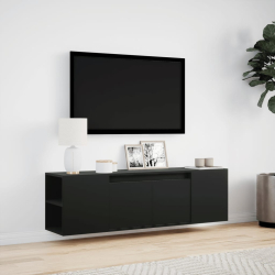 Ścienna szafka TV z LED, czarna, 135x31x39,5 cm