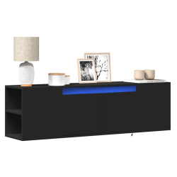 Ścienna szafka TV z LED, czarna, 135x31x39,5 cm