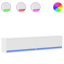 Ścienna szafka pod TV, z LED, biała, 180x31x38 cm