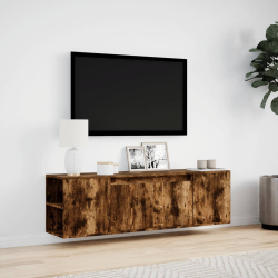 Ścienna szafka TV z LED, przydymiony dąb, 135x31x39,5 cm