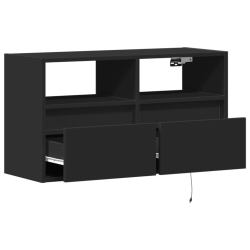 Ścienna szafka TV z LED, czarna, 80x31x45 cm