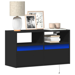 Ścienna szafka TV z LED, czarna, 80x31x45 cm