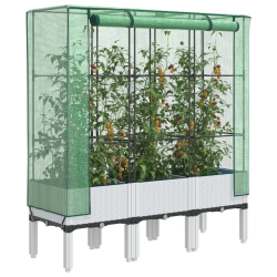 Podwyższona donica ze szklarnią, wygląd rattanu, 120x40x140 cm