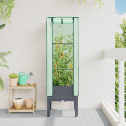 Podwyższona donica ze szklarnią, wygląd rattanu, 40x40x140 cm