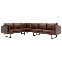 Sofa narożna, tapicerowana sztuczną skórą, brązowa