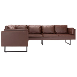 Sofa narożna, tapicerowana sztuczną skórą, brązowa