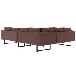 Sofa narożna, tapicerowana sztuczną skórą, brązowa