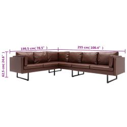 Sofa narożna, tapicerowana sztuczną skórą, brązowa
