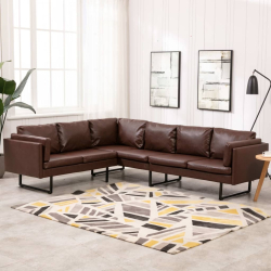 Sofa narożna, tapicerowana sztuczną skórą, brązowa