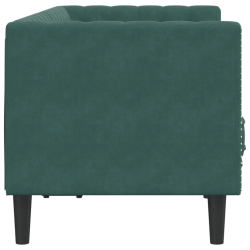 Sofa Chesterfield z wałkami, dwuosobowa, ciemnozielona, aksamit