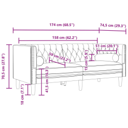 Sofa Chesterfield z wałkami, dwuosobowa, ciemnozielona, aksamit