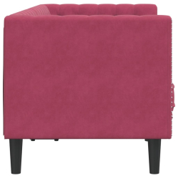 Sofa Chesterfield z wałkami, dwuosobowa, bordowa, aksamit