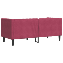 Sofa Chesterfield z wałkami, dwuosobowa, bordowa, aksamit