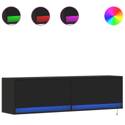 Ścienna szafka TV z LED, czarna, 140x31x38 cm