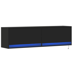 Ścienna szafka TV z LED, czarna, 140x31x38 cm