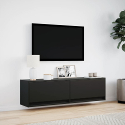 Ścienna szafka TV z LED, czarna, 140x31x38 cm