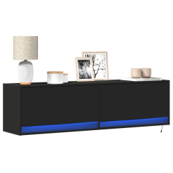Ścienna szafka TV z LED, czarna, 140x31x38 cm
