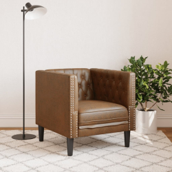 Fotel Chesterfield, brązowy, sztuczna skóra zamszowa