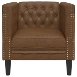 Fotel Chesterfield, brązowy, sztuczna skóra zamszowa