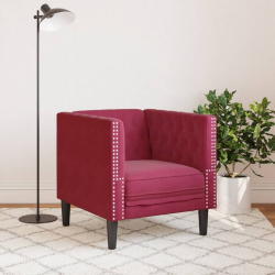 Fotel Chesterfield, winna czerwień, tapicerowany aksamitem