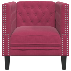 Fotel Chesterfield, winna czerwień, tapicerowany aksamitem