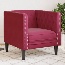 Fotel Chesterfield, winna czerwień, tapicerowany aksamitem