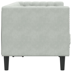 Sofa Chesterfield z wałkami, dwuosobowa, jasnoszara, aksamit