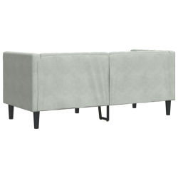 Sofa Chesterfield z wałkami, dwuosobowa, jasnoszara, aksamit