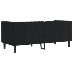 Sofa Chesterfield z wałkami, dwuosobowa, czarna, aksamit