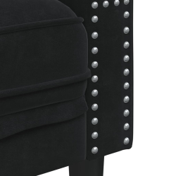 Sofa Chesterfield z wałkami, dwuosobowa, czarna, aksamit