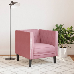 Fotel Chesterfield, różowy, tapicerowany aksamitem