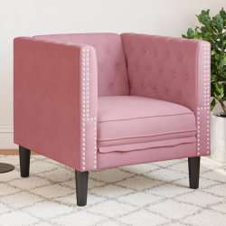 Fotel Chesterfield, różowy, tapicerowany aksamitem
