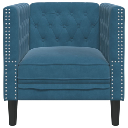Fotel Chesterfield, niebieski, tapicerowany aksamitem