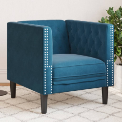 Fotel Chesterfield, niebieski, tapicerowany aksamitem
