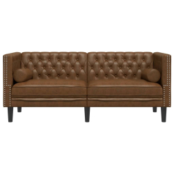 Sofa Chesterfield z wałkami, 2-os., brązowa, sztuczny zamsz