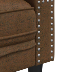 Sofa Chesterfield z wałkami, 2-os., brązowa, sztuczny zamsz