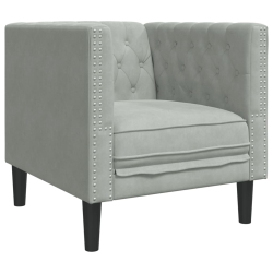 Fotel Chesterfield, jasnoszary, tapicerowany aksamitem