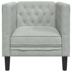 Fotel Chesterfield, jasnoszary, tapicerowany aksamitem