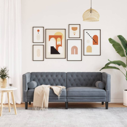 Sofa Chesterfield z wałkami, dwuosobowa, ciemnoszara, aksamit