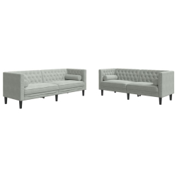 2-cz. wypoczynek Chesterfield z wałkami, jasnoszary, aksamit