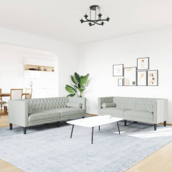 2-cz. wypoczynek Chesterfield z wałkami, jasnoszary, aksamit