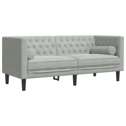 2-cz. wypoczynek Chesterfield z wałkami, jasnoszary, aksamit