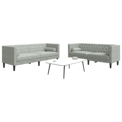 2-cz. wypoczynek Chesterfield z wałkami, jasnoszary, aksamit