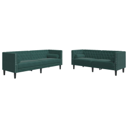 2-cz. wypoczynek Chesterfield z wałkami, ciemnozielony, aksamit