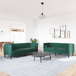 2-cz. wypoczynek Chesterfield z wałkami, ciemnozielony, aksamit