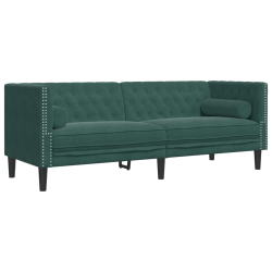 2-cz. wypoczynek Chesterfield z wałkami, ciemnozielony, aksamit