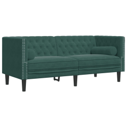 2-cz. wypoczynek Chesterfield z wałkami, ciemnozielony, aksamit