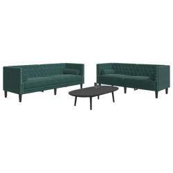 2-cz. wypoczynek Chesterfield z wałkami, ciemnozielony, aksamit